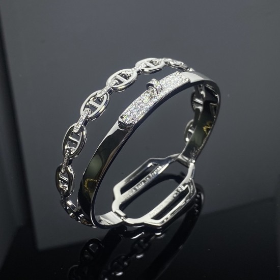 Hermes Collier De Chien CDC double tour diamond bracelet Hermes Collier De Chien CDC double tour diamond bracelet