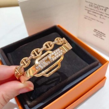 Hermes Collier De Chien CDC double tour diamond bracelet