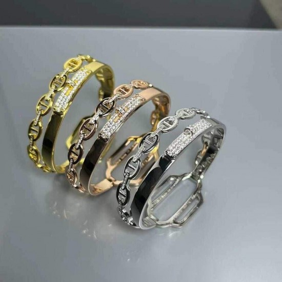 Hermes Collier De Chien CDC double tour diamond bracelet Hermes Collier De Chien CDC double tour diamond bracelet