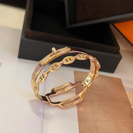 Hermes Collier De Chien CDC double tour diamond bracelet Hermes Collier De Chien CDC double tour diamond bracelet