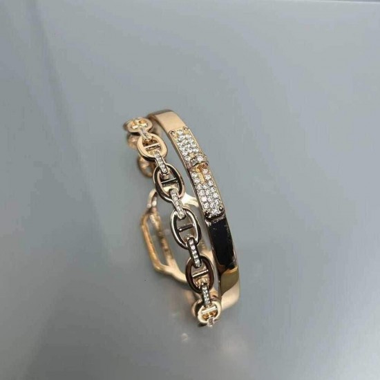 Hermes Collier De Chien CDC double tour diamond bracelet Hermes Collier De Chien CDC double tour diamond bracelet