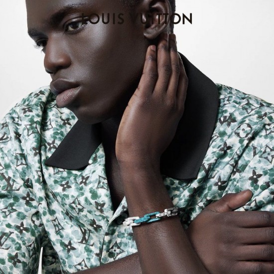 LV Monogram chain black white blue bracelet