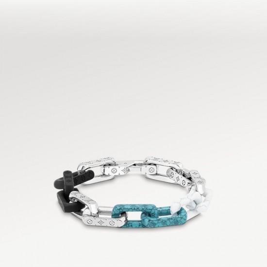 LV Monogram chain black white blue bracelet