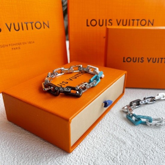 LV Monogram chain black white blue bracelet