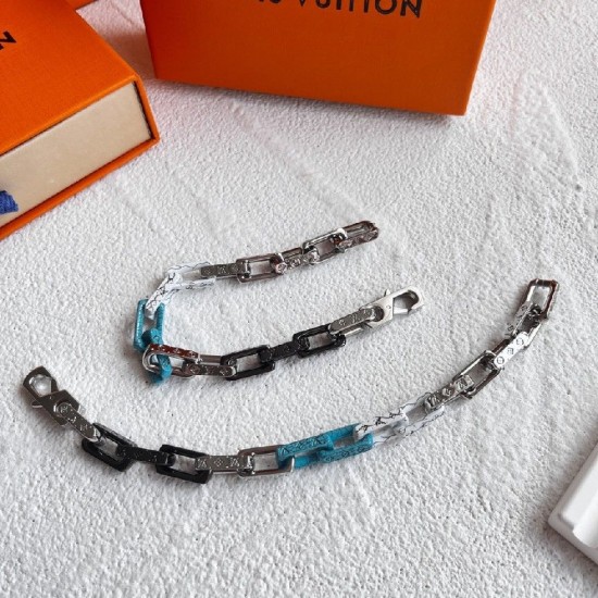 LV Monogram chain black white blue bracelet