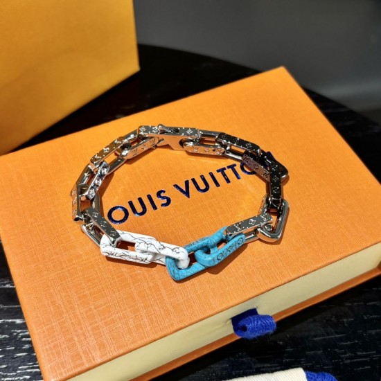 LV Monogram chain black white blue bracelet