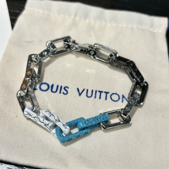 LV Monogram chain black white blue bracelet