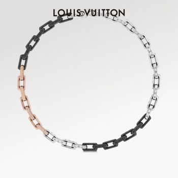 LV Monogram chain black rose gold necklace
