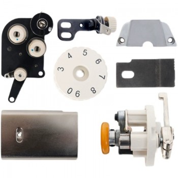 1341 sewing machine parts combination, bobbin winder, dial, thread clamp, feed dog, sliding lid, needle pate, rotary hook