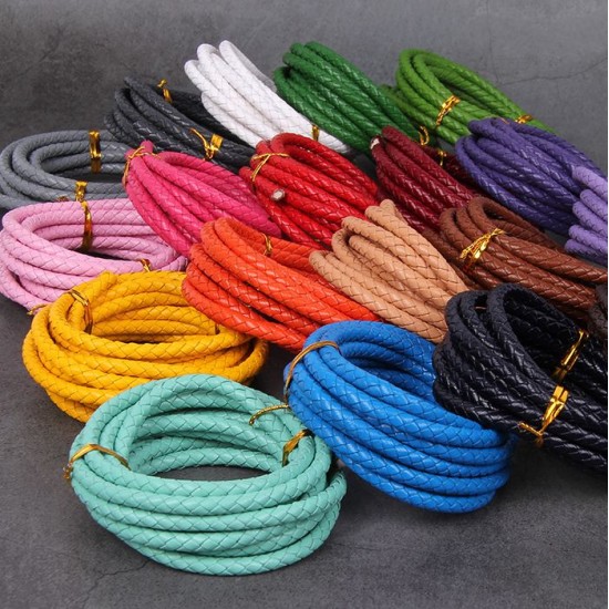 3mm, 4mm, 5mm, 6mm first layer cow skin braid leather cord, 5m/lot