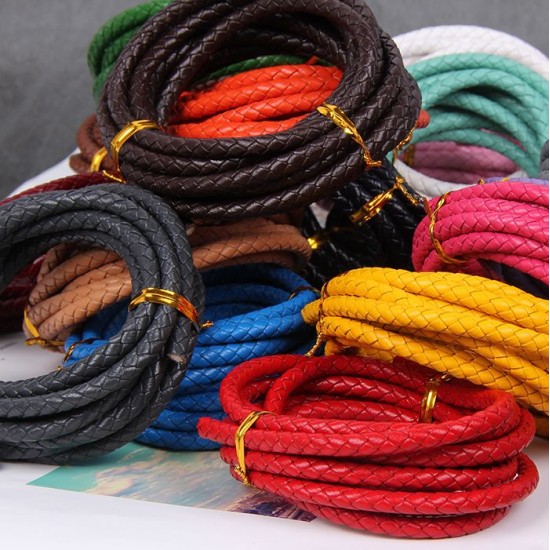 3mm, 4mm, 5mm, 6mm first layer cow skin braid leather cord, 5m/lot