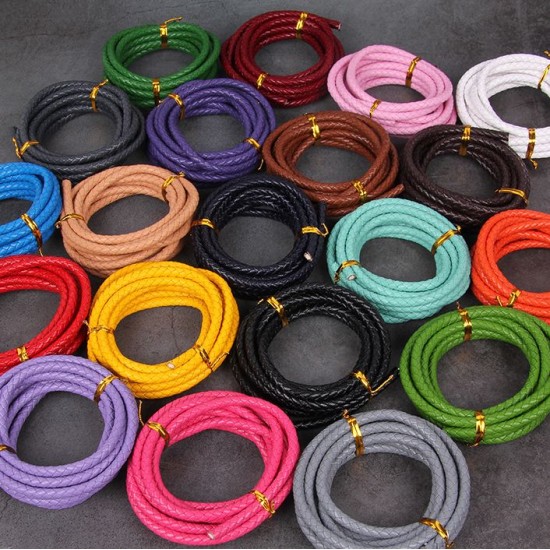 3mm, 4mm, 5mm, 6mm first layer cow skin braid leather cord, 5m/lot