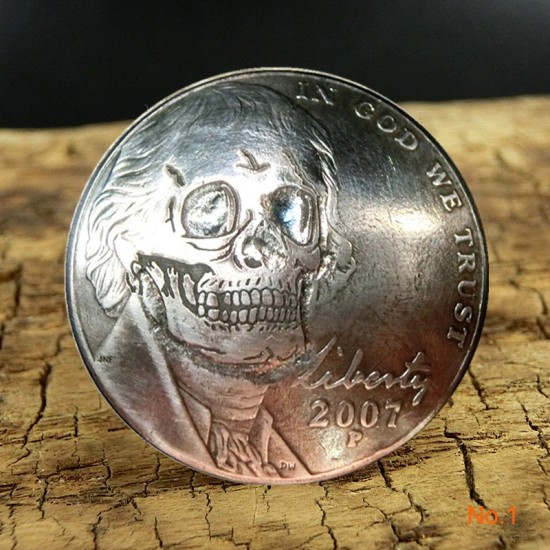 Free shipping hand carving coin Skull concho button