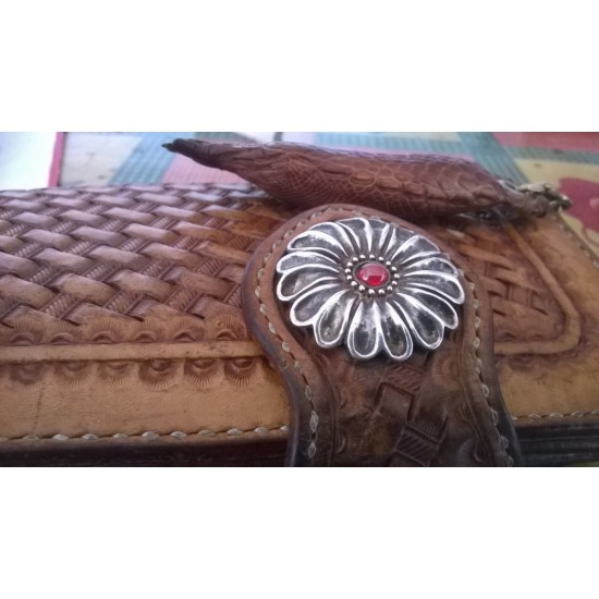 Leather concho, flower calaite button, leather supplies, leather wallet ornament
