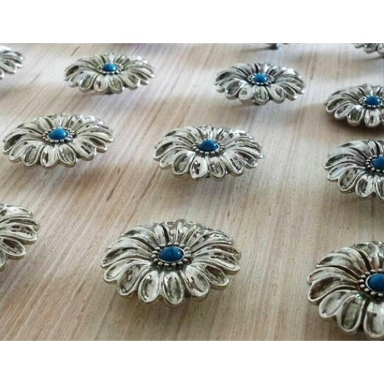 Leather concho, flower calaite button, leather supplies, leather wallet ornament
