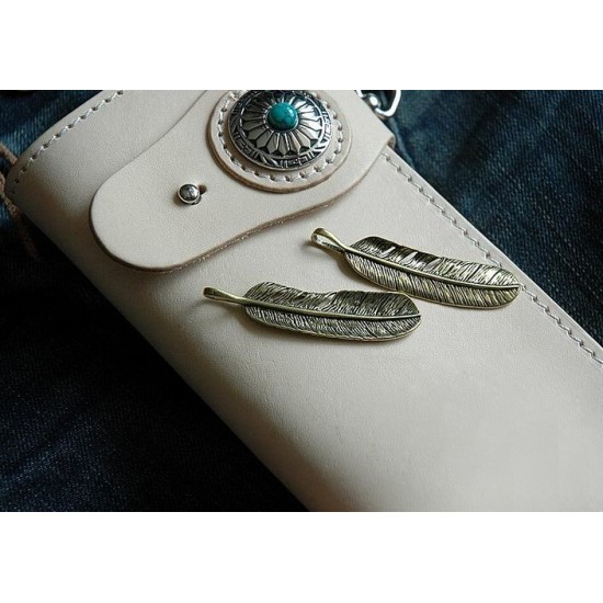 leather ornament pendant, leather traveler notebook decoration feather