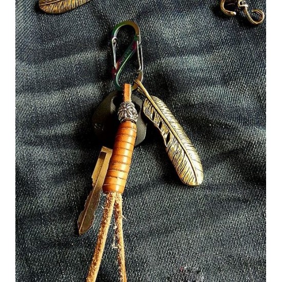 leather ornament pendant, leather traveler notebook decoration feather