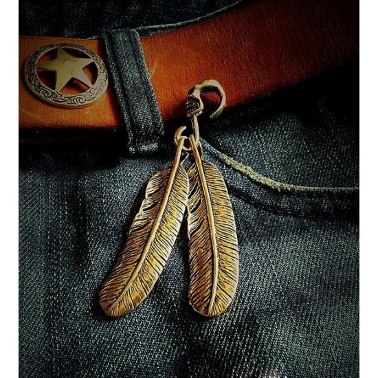 leather ornament pendant, leather traveler notebook decoration feather