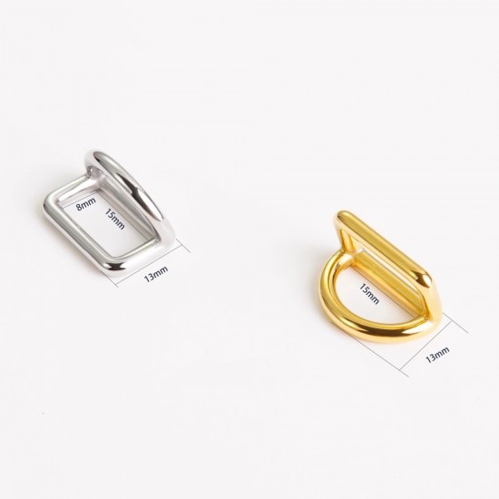 Stainless steel double square Dee ring 15mm, 2pcs/lot