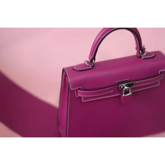 HERMES Kelly 28 Hand Bag Ladies Rose Purple Shoulder Bag With