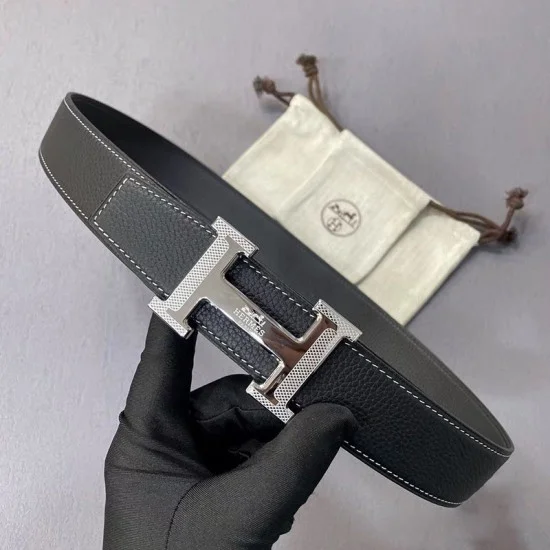 Hermes Roman Silver Hardware Buckle Leather Belt 50 HERMES Belt Leather Blue Silver Rectangular Buckle size 105  main image 2