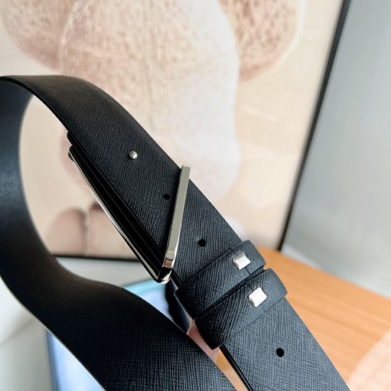 Prada waist belt buckle 35mm black and blue