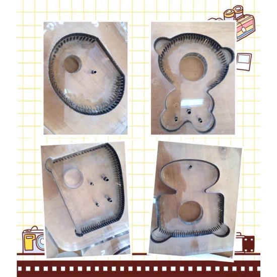 Laser cut leather die with prick iron hole and rivet holes Laser cut leather die with prick iron hole and rivet holes