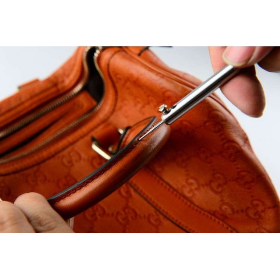 leather crochet hook, leather hook needle, bag repair, return stitches by hand