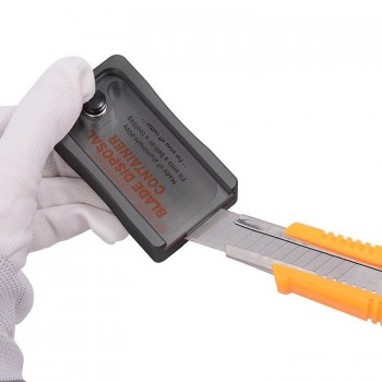 Blade disposal container with breaker