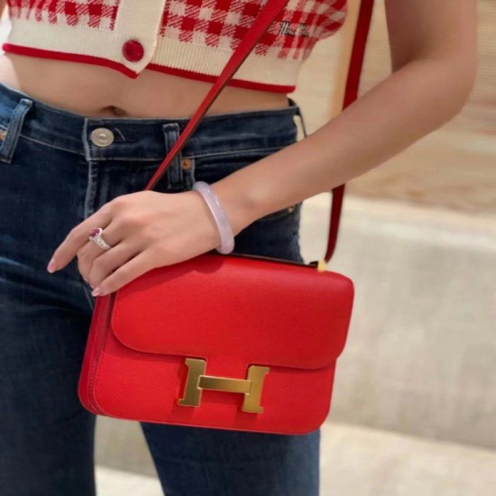 Hermes France HAAS Epsom leather Rouge Vif 53