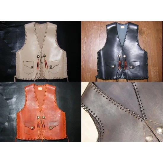 MDM Men's Leather Vest – Quilted Pattern, Custom Style, Biker / Club / Hunter Coat – Black