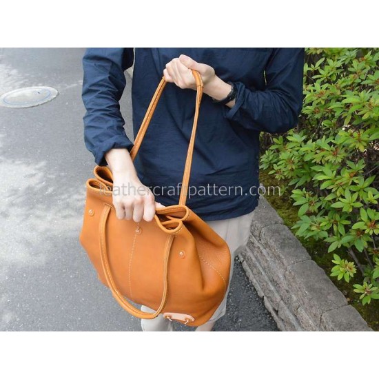 With instruction Leather bucket bag pattern drawstring bag sewing pattern PDF download ACC-31