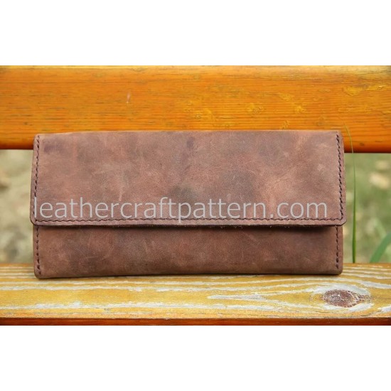 Leather wallet pattern long wallet pattern PDF download, LWP-10, crazy horse leather wallet pattern leathercraft pattern hand stitched pattern