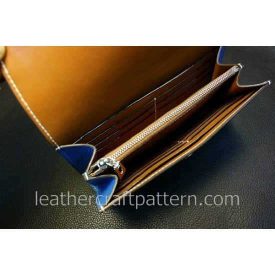 Leather wallet pattern long wallet pattern PDF download, LWP-12,leather purse pattern leathercraft pattern hand stitched pattern