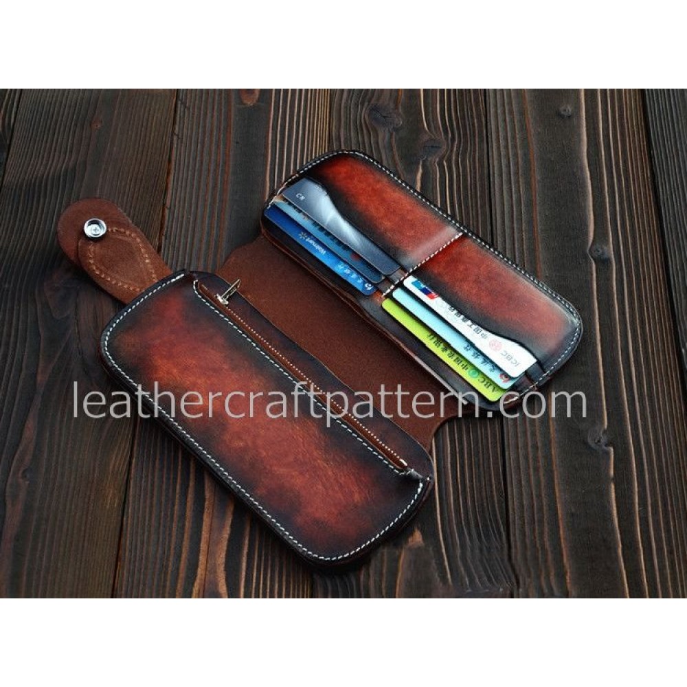 leather bag pattern, long wallet pattern, pdf, download