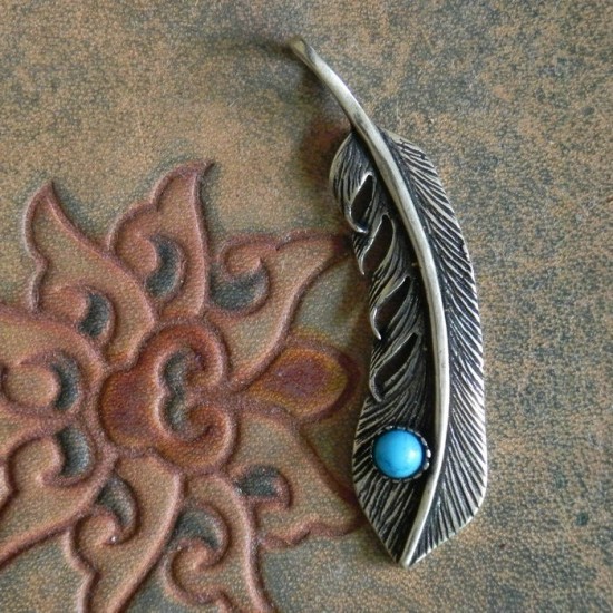 leather ornament pendant, leather traveler notebook decoration, calaite feather