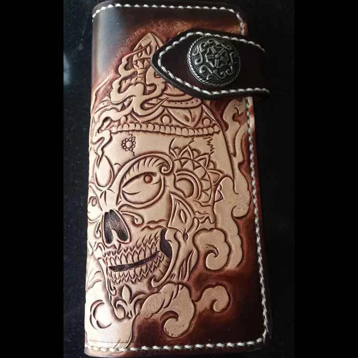 Handmade Skull & Floral Tooling Genuine Leather Carving I QOS Case