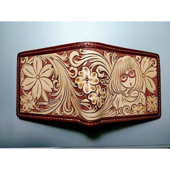 Sheridan with girl short wallet tooling pattern, leathercraft pattern, PDF instant download pattern Sheridan with girl short wallet tooling pattern, leathercraft pattern, PDF instant download pattern