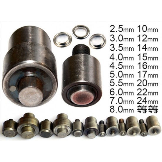 Eyelet installer dies for installer machine, grommet