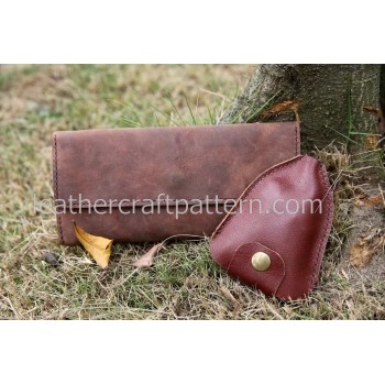 Leather wallet pattern long wallet pattern PDF download, LWP-10, crazy horse leather wallet pattern leathercraft pattern hand stitched pattern